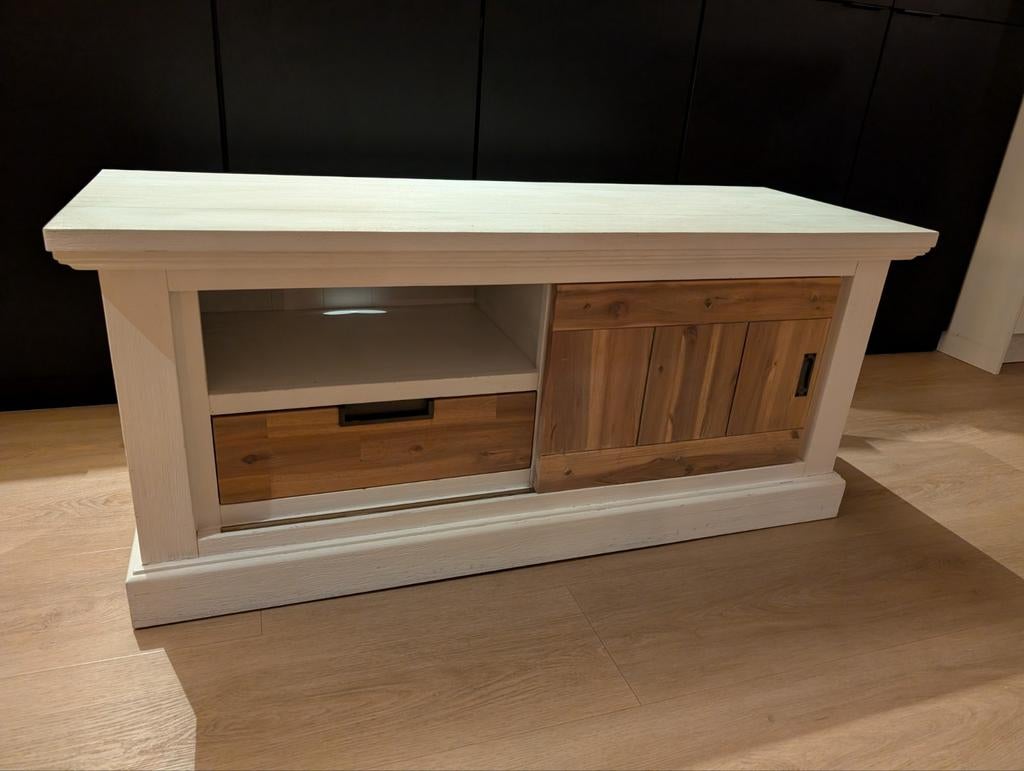 Tv kast massief acacia hout, Ophalen, 25 tot 50 cm, Minder dan 100 cm