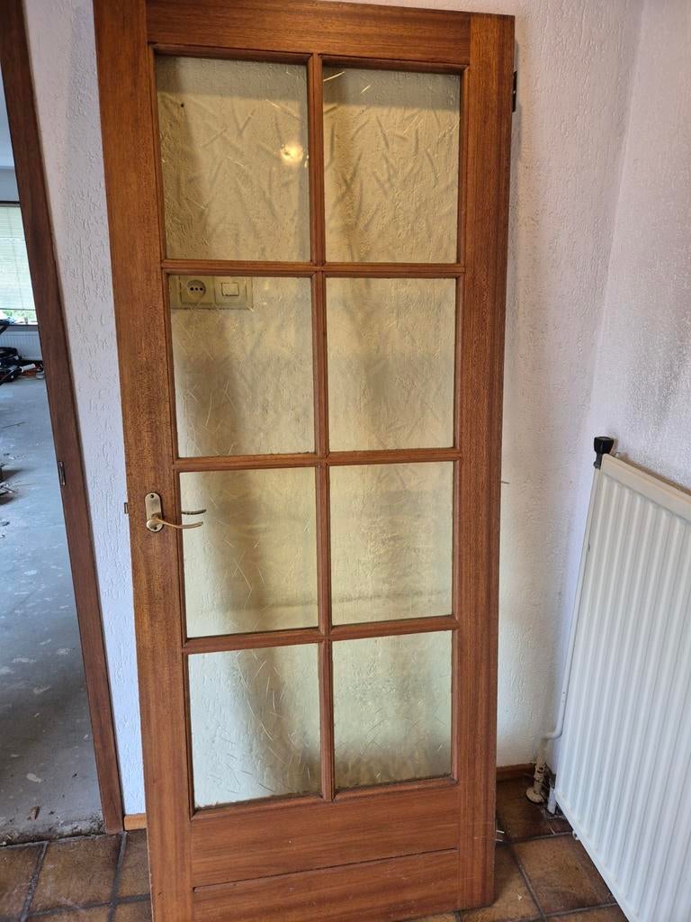 Houten tussendeur met glas, Doe-het-zelf en Verbouw, Deuren en Horren, Ophalen of Verzenden, Glas, Binnendeur, 200 tot 215 cm