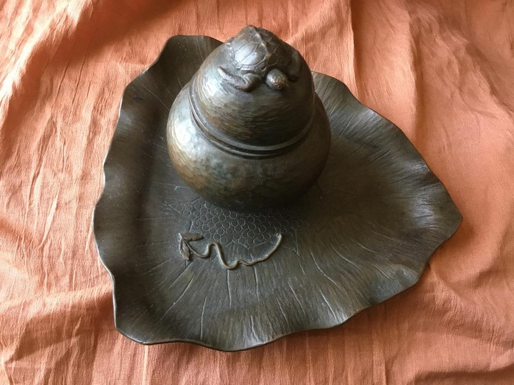 Antieke Japanse wierookbrander, brons, salamander, Verzenden