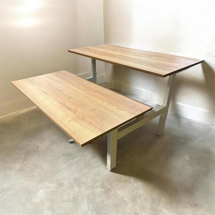 Duo Slingerbureau | Frame Wit | Blad Halifax | Lengte 160, Huis en Inrichting, Bureaus, Gebruikt, In hoogte verstelbaar, Ophalen of Verzenden