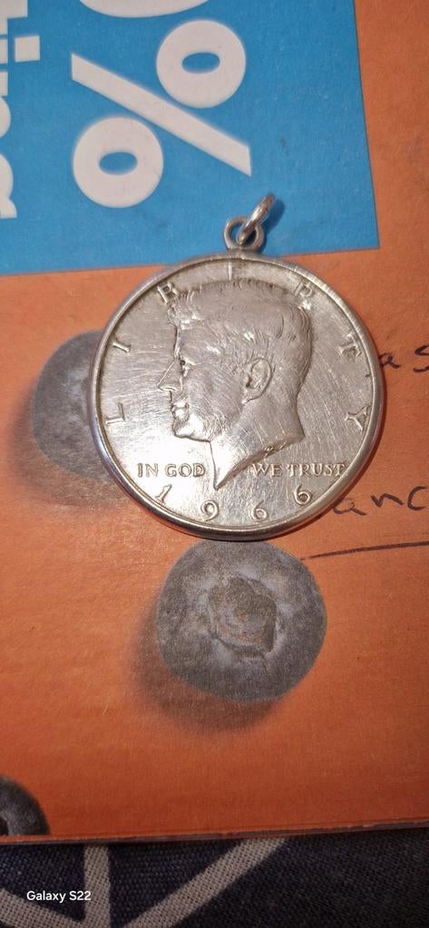 1966 Kennedy Half Dollar Zilveren Munt Hanger, Postzegels en Munten, Munten | Amerika, Ophalen of Verzenden, Noord-Amerika, Losse munt