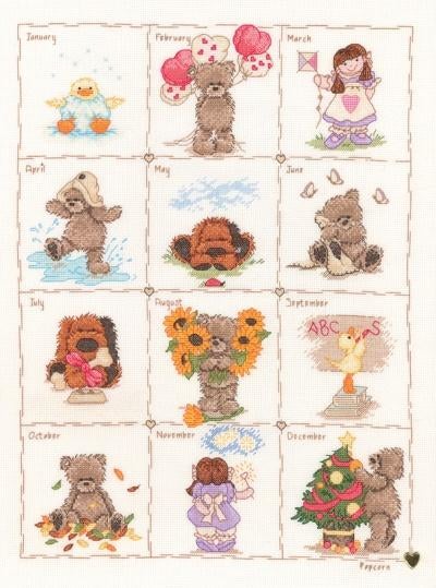 Borduurpakket Popcorn the bear kalender VH11, Geen, Geen, Nieuw, Ophalen of Verzenden