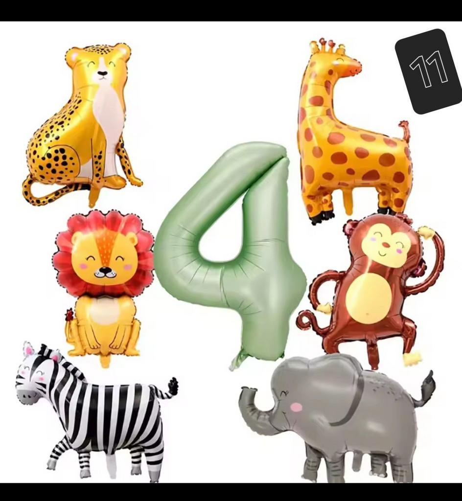 Safari Dieren Ballonnen Set met Cijfer 4, Ophalen of Verzenden, Nieuw, Versiering, Verjaardag