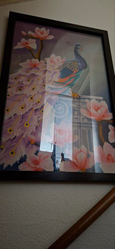 Diamondpainting pauw in zwarte lijst, Huis en Inrichting, Ophalen of Verzenden, Hout, Minder dan 50 cm, Minder dan 50 cm