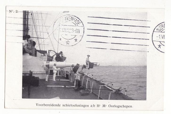 ansichtkaart schietoefening oorlogsschip marine kanon 1912, Verzamelen, Militaria | Algemeen, Marine, Overige typen, Nederland