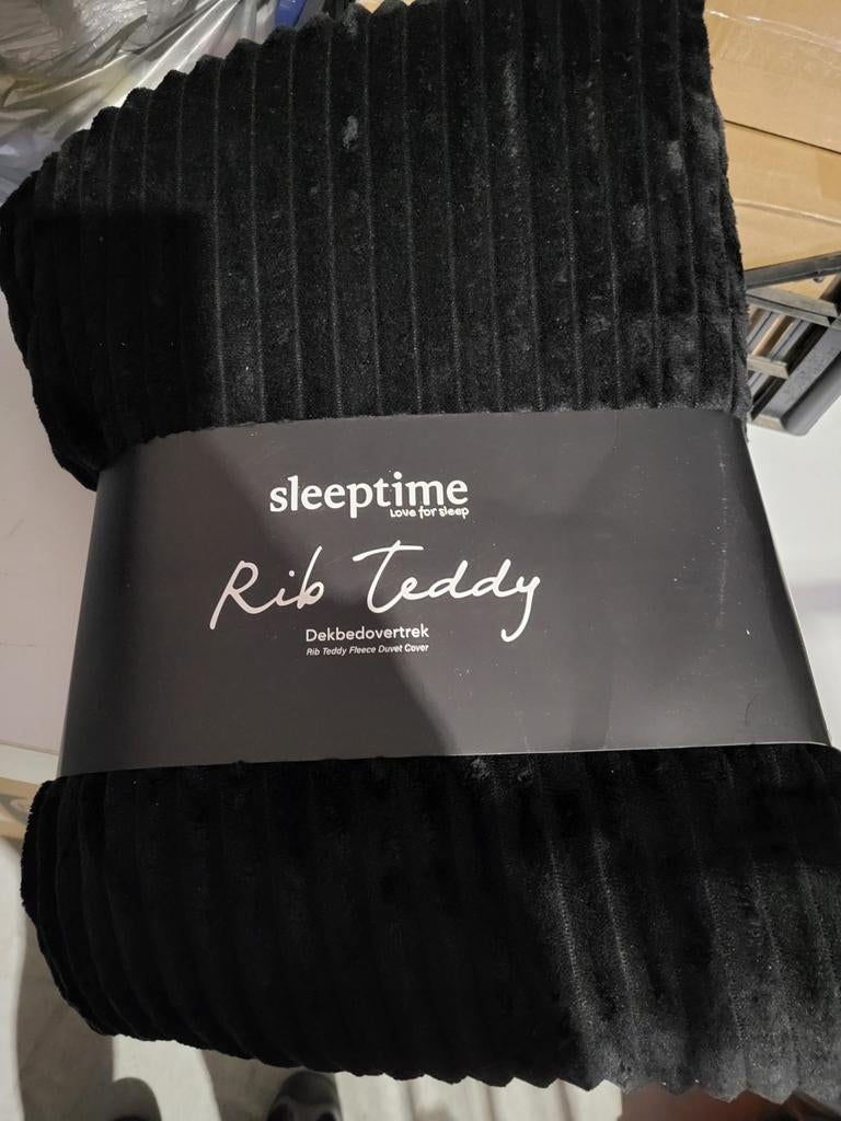 Sleeptime Rib Teddy Dekbedovertrek Zwart, Zwart, Dekbedovertrek, Ophalen of Verzenden, Nieuw