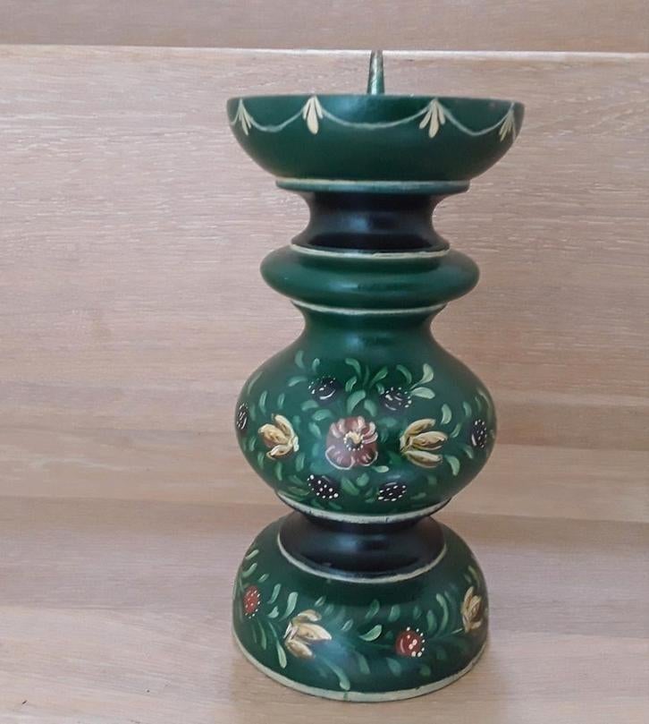 Hindelooper kandelaar, hout, 18cm hoog, Ophalen of Verzenden, Zo goed als nieuw, Hout, Minder dan 25 cm