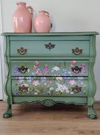 Fris groen antiek buikkastje met vrolijke bloemenprint, Huis en Inrichting, Kasten | Ladekasten, Ophalen, 50 tot 100 cm, 3 of 4 laden