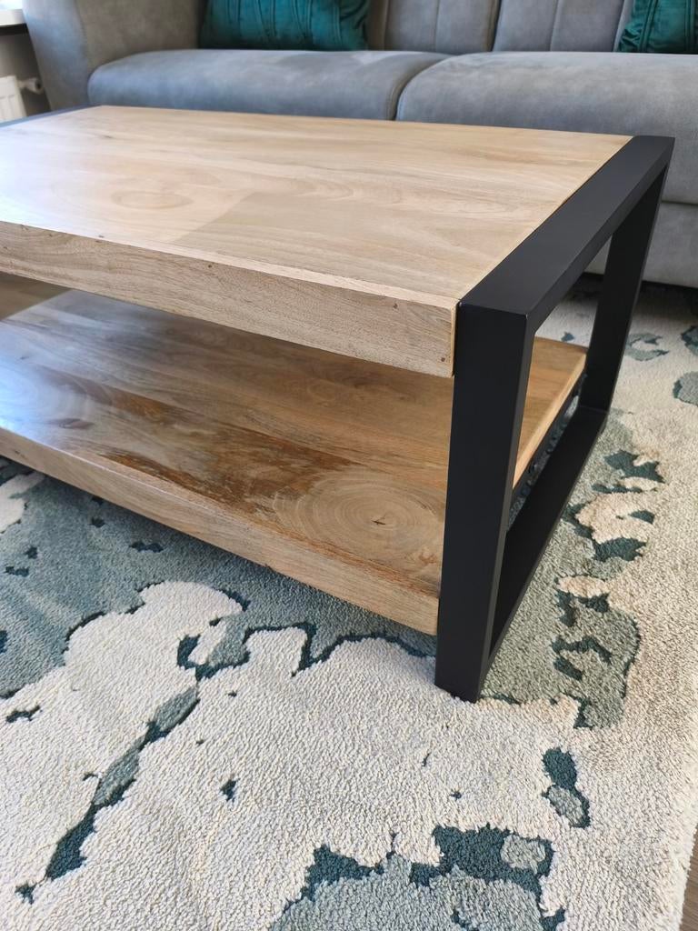 Te koop, salontafel en eettafel mangohout zgan., Ophalen, 100 tot 150 cm, Mooi, 50 tot 100 cm