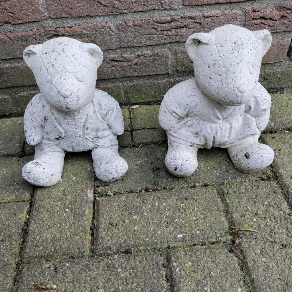 Beer,Tuinbeeldje,steen,Wit,decoratie,Beertje,Tuin, Ophalen of Verzenden, Zo goed als nieuw, Steen, Dierenbeeld