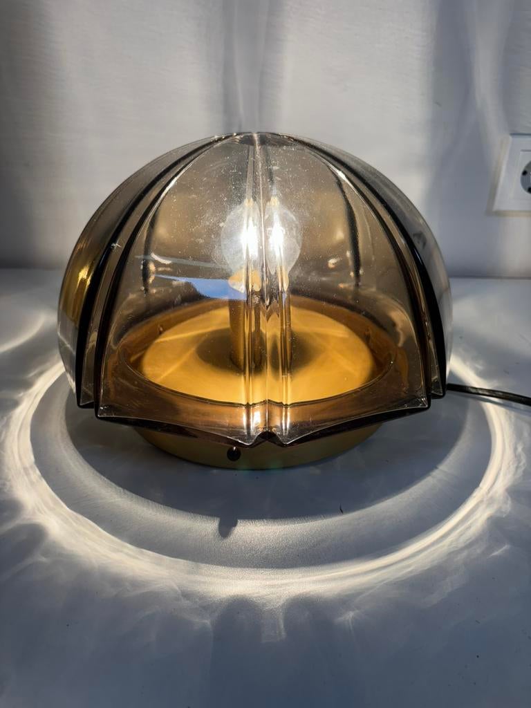 Peill & Putzler Design Lamp Rookglas & Messing Jaren '70, Ophalen of Verzenden, Glas