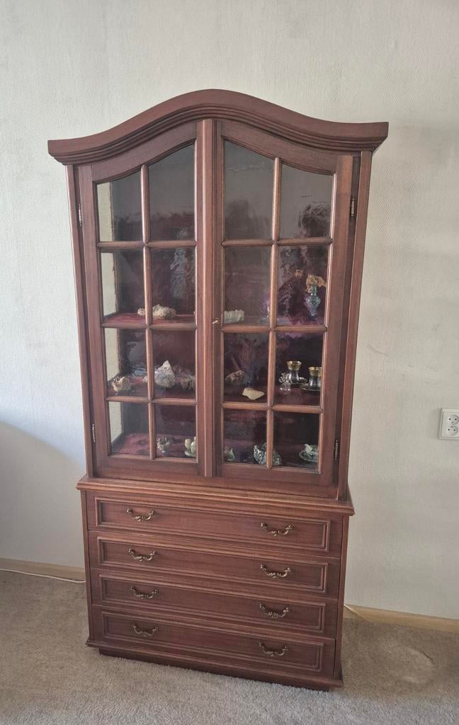 Houten vitrinekast / servieskast – handgemaakt, Ophalen, Gebruikt, 50 tot 100 cm, Glas