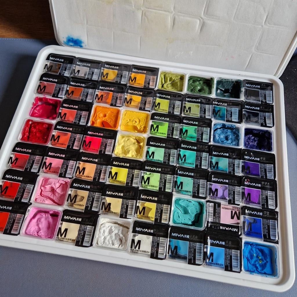 Miya Gouache set 56 kleuren (15 uitgedroogd), Ophalen of Verzenden