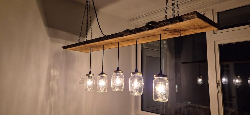 Hanglamp met bos/hout/industriële look, Ophalen, Gebruikt, Bos, Hout, Industrieel, 50 tot 75 cm