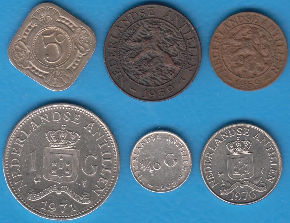 Nederlandse Antillen setje 1, 2½, 5, 10, 25 cent + 1 gulden, Ophalen of Verzenden, Koningin Juliana, Setje, Zilver