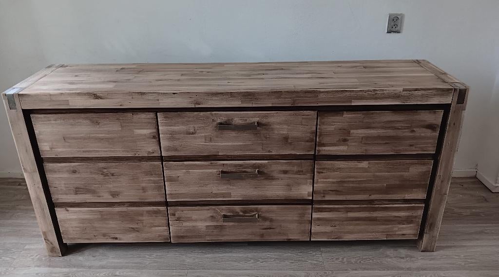 Massief eiken dressoir 190 cm. breed – veel opbergruimte, Ophalen, Gebruikt, 150 tot 200 cm, Eikenhout