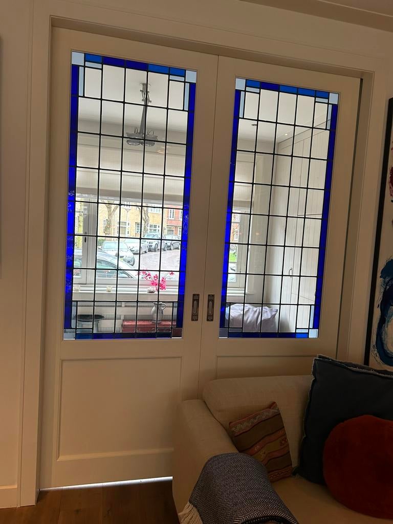 Glas in lood ensuite deuren en glas in lood raam, Glas in lood, 80 tot 120 cm, Zo goed als nieuw, 160 cm of meer