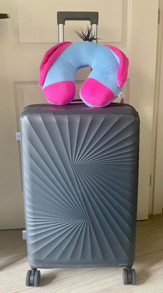 Donkerblauwe medium hard case koffer met cijferslot & kussen, Sieraden, Tassen en Uiterlijk, Koffers, Gebruikt, Hard kunststof