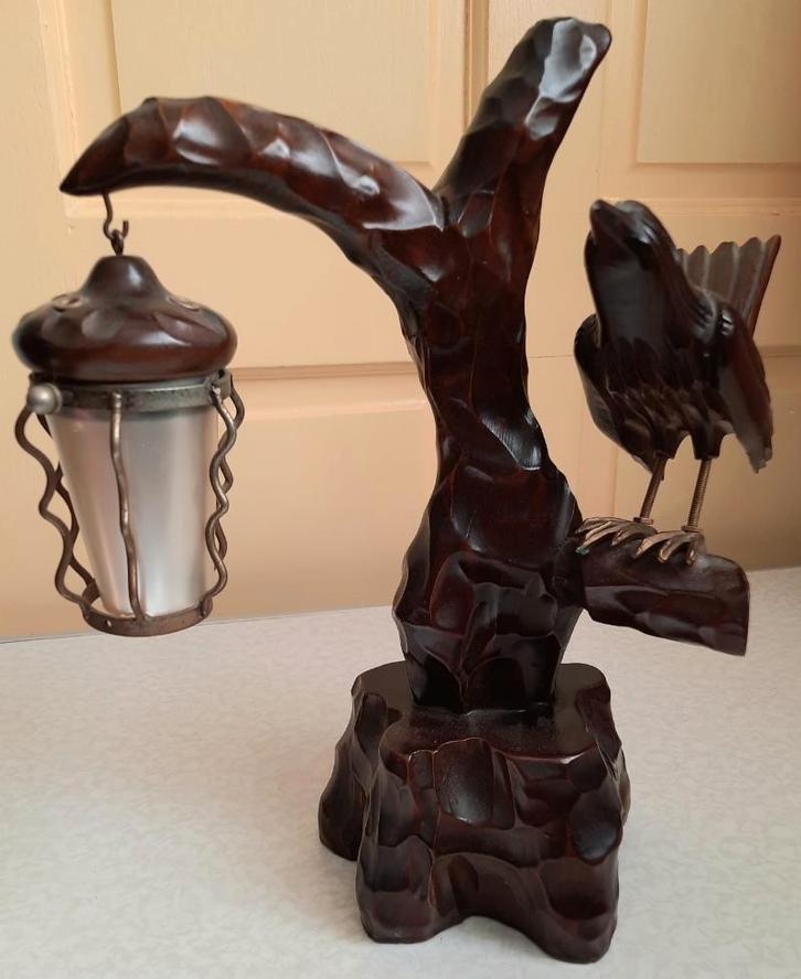 Hand gesneden beeld vogel op tak, Antiek en Kunst, Kunst | Beelden en Houtsnijwerken, Ophalen of Verzenden