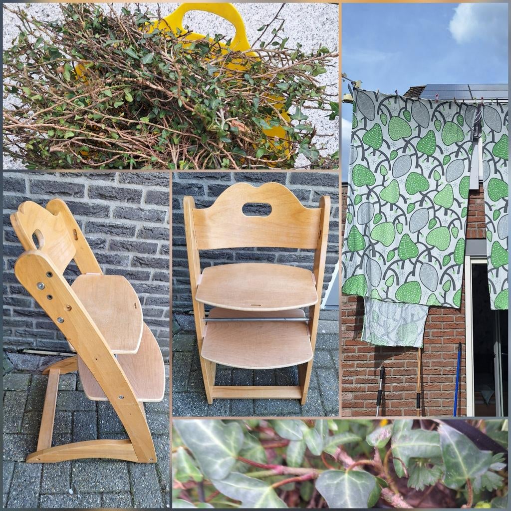 Kinderstoel, 2x 2pers dekbedhoes/sloop, klimop m miniblad, Ophalen of Verzenden, Gebruikt, Meegroeistoel, Aanschuifbaar