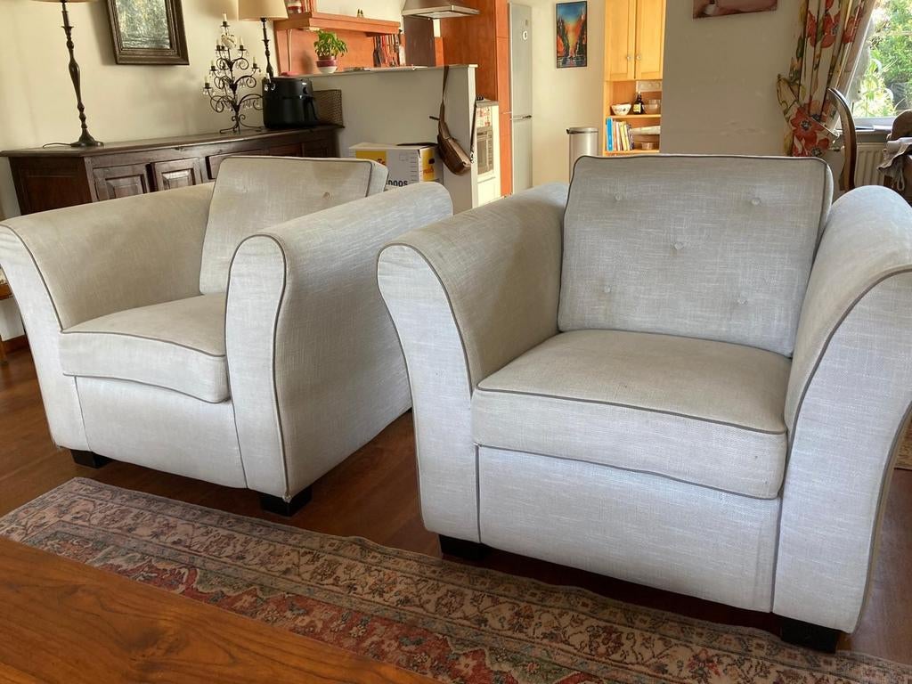 Twee comfortabele fauteuils, Ophalen, Modern, Klassiek, 75 tot 100 cm, Zo goed als nieuw