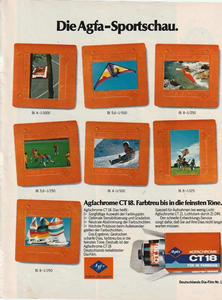 Retro reclame 1978 Agfa dia's met sportmotieven, Verzenden, Overige typen
