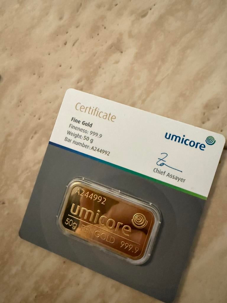 Umicore goudbaar 50 gram, Ophalen, Goud