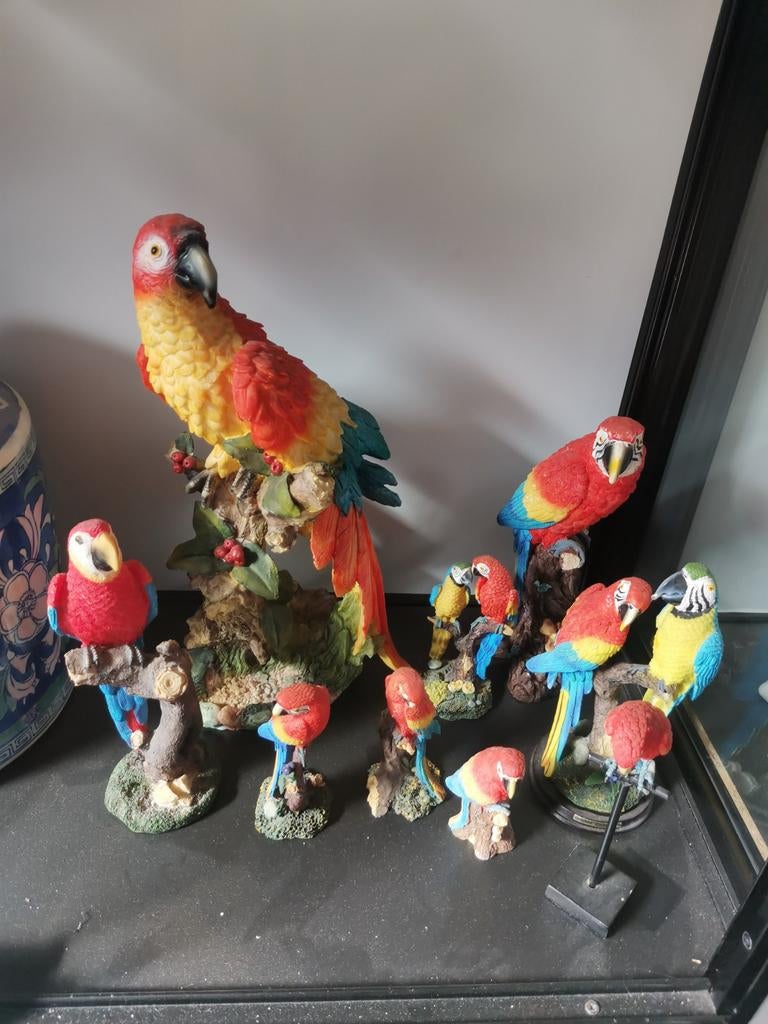 Mooie papegaai beeldjes verzameling, Verzamelen, Ophalen of Verzenden, Gebruikt, Vogel, Beeldje of Figuurtje