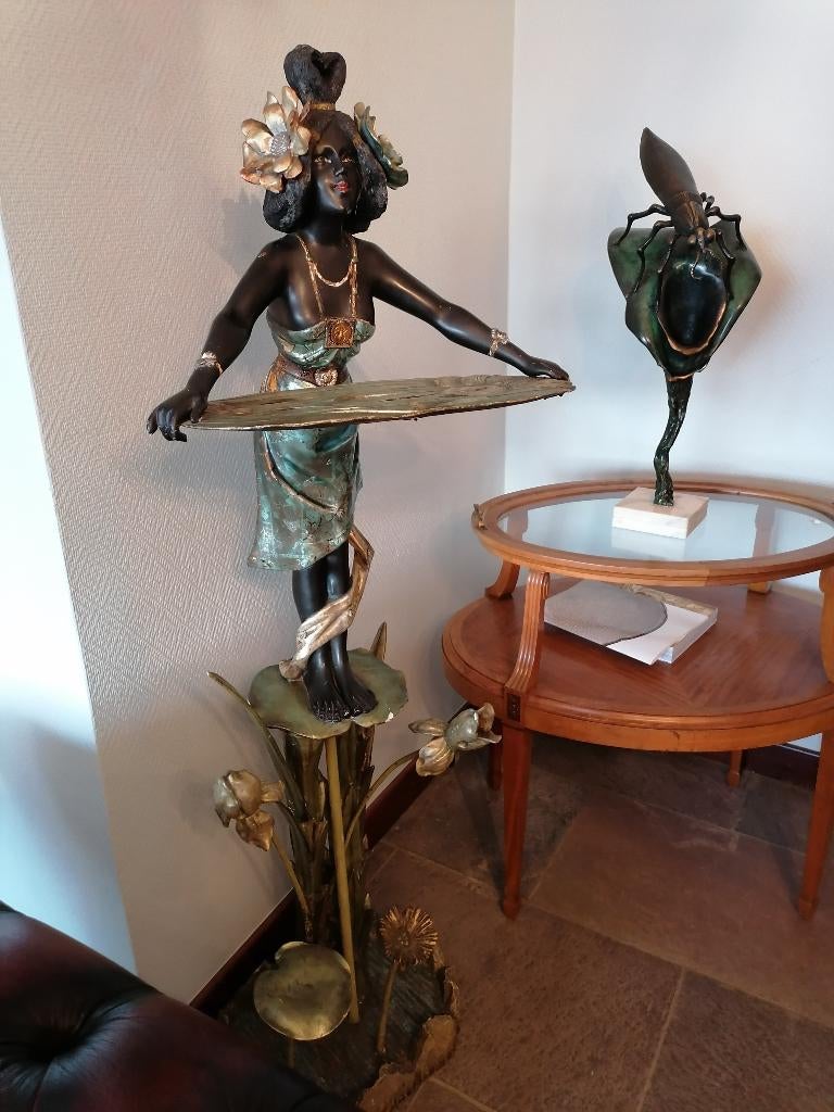 venetiaans art nouveau beeld polychrome uniek, Antiek en Kunst, Kunst | Beelden en Houtsnijwerken, Ophalen