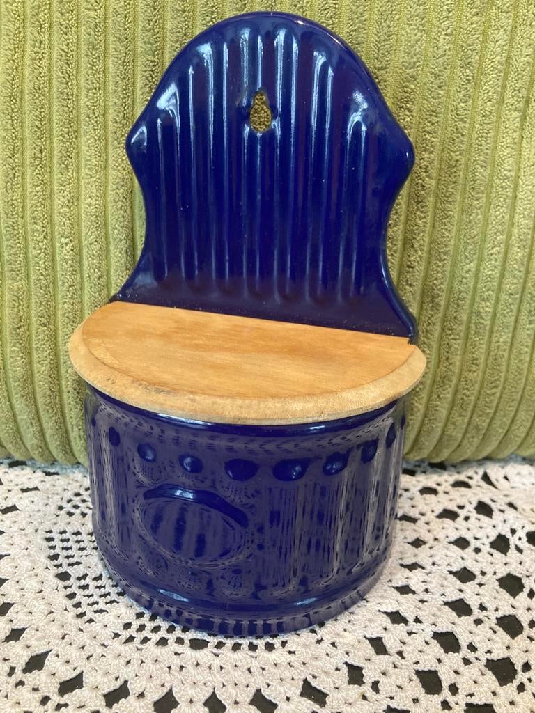 Blauw emaille zoutpot (130426c), Ophalen of Verzenden