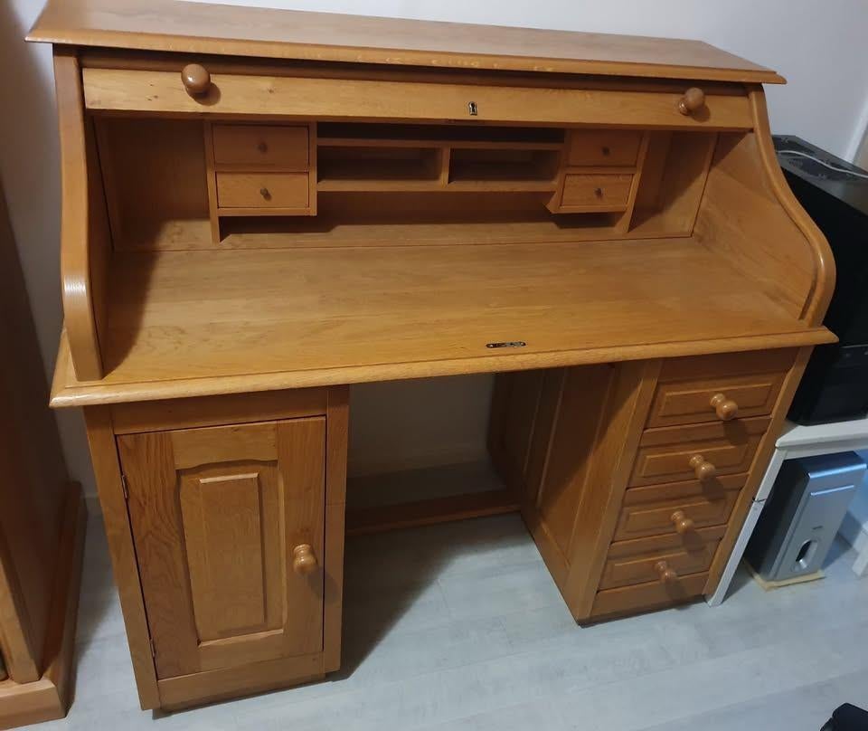 Eiken bureau met rolluik, massief eiken., Huis en Inrichting, Bureaus, Ophalen, Overige typen, 65 cm, Zo goed als nieuw