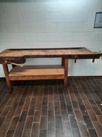 Industriële houten werkbank met 2 bankschroeven, Ophalen, Gebruikt