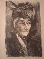 Litho Dame met Hoed - Gesigneerd, Ophalen of Verzenden