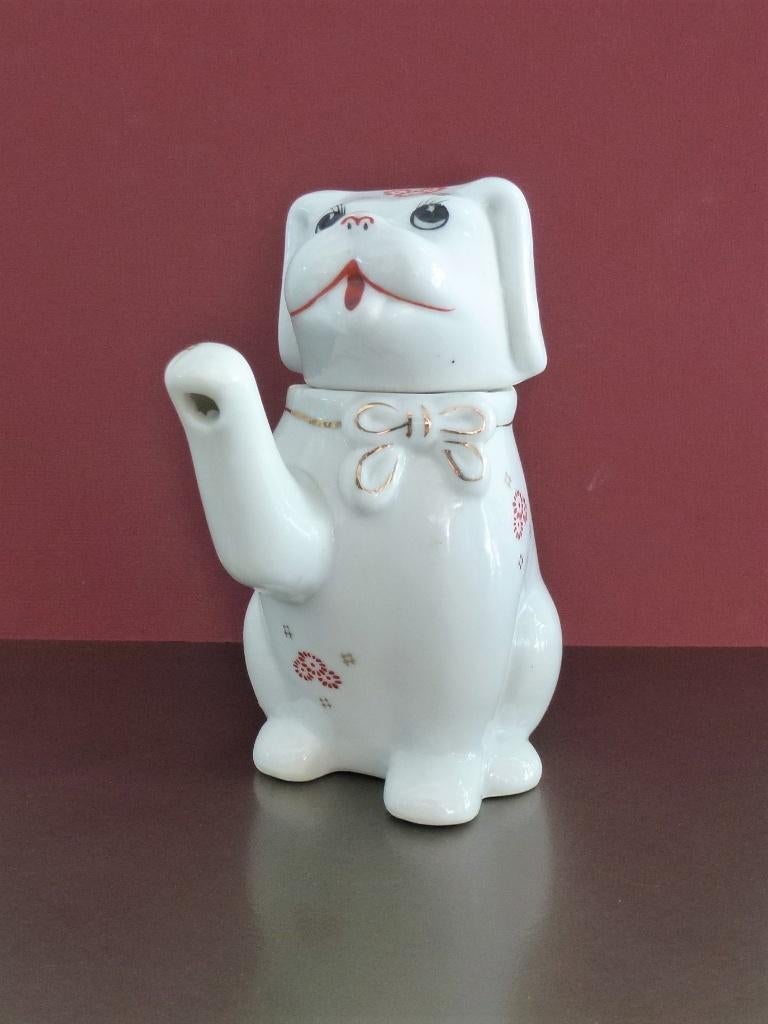 Vintage witte puppy hond porseleinen theepotje, ongebruikt, Antiek en Kunst, Antiek | Porselein, Ophalen of Verzenden
