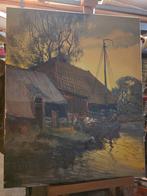 Impressionistisch Hollands Waterlandschap met Botenhuizen, Ophalen of Verzenden