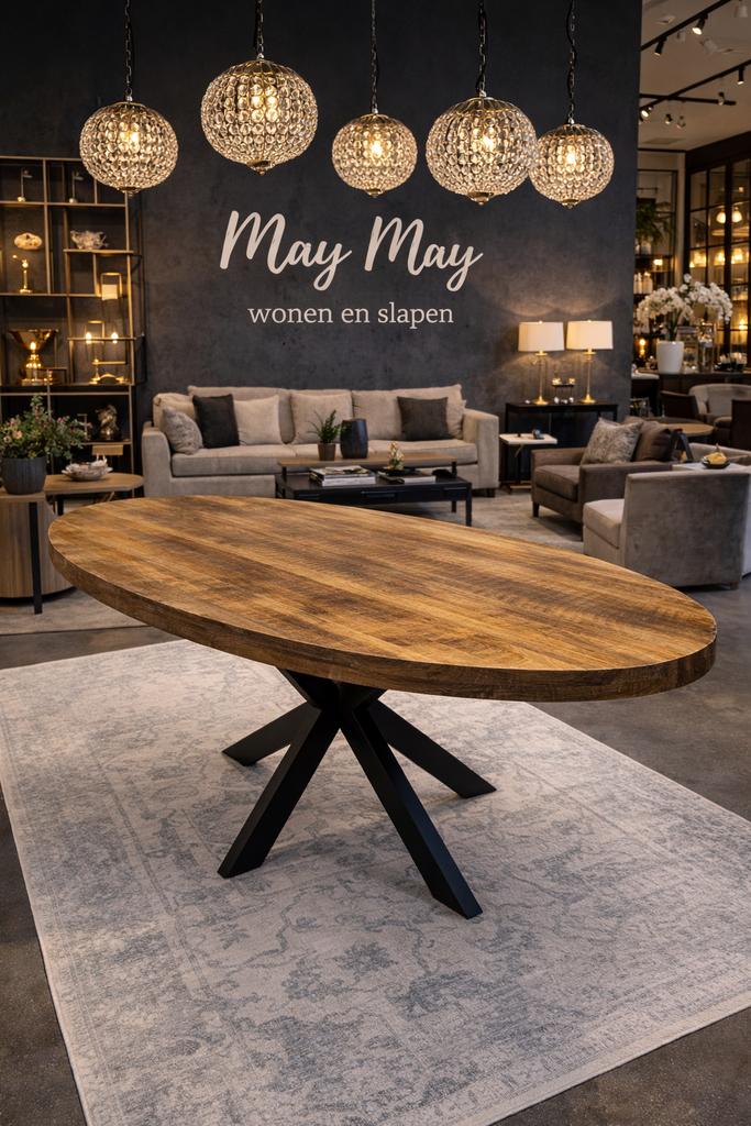 Eettafel ovaal 210 €299,- Mangohout Direct leverbaar E-7320