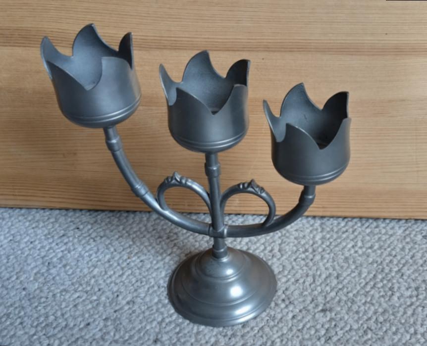 Vintage Tinnen waxinelichthouder 3x tulpvormig Zeer mooi, Antiek en Kunst, Antiek | Tin, Ophalen of Verzenden