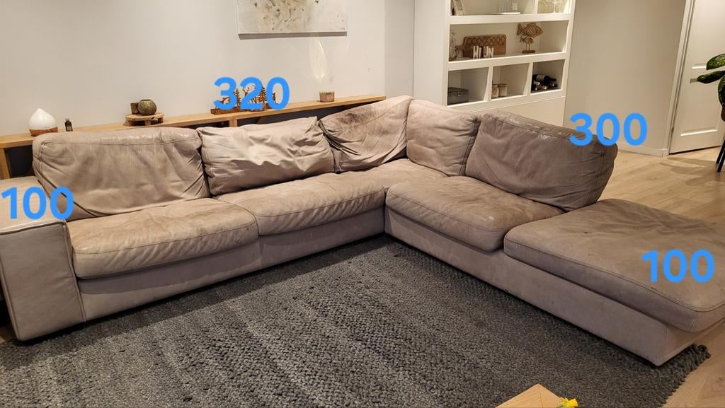 Ruime buffel lederen hoekbank in taupe kleur, Huis en Inrichting, Banken | Bankstellen, Ophalen, Gebruikt, 100 tot 125 cm, Modern, Robuust, Landelijk