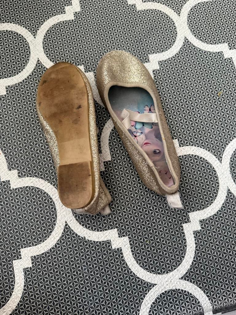 Gouden glitter ballerina's met Elsa maat 27, Ophalen of Verzenden, Gebruikt, Meisje, Schoenen