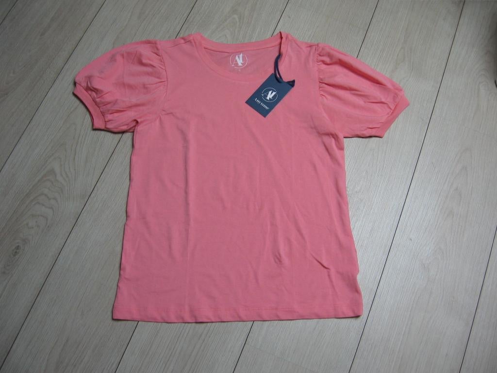 Nw super leuke roze shirt pof mouw €7.50 Anytime S 170 176, Kinderen en Baby's, Kinderkleding | Maat 170, Ophalen of Verzenden