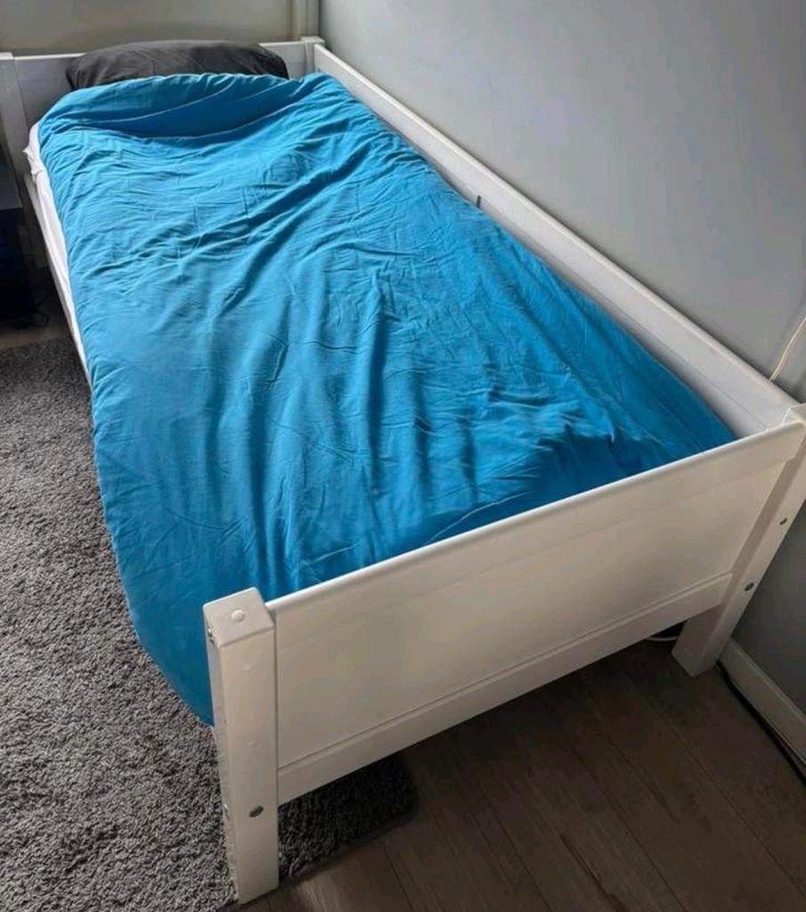 Wit eenpersoonsbedframe, Ophalen, 90 cm, Eenpersoons, Wit