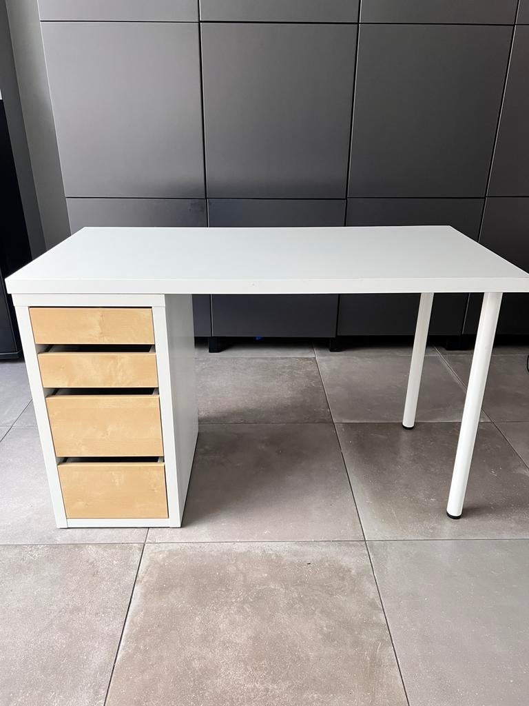 IKEA WITTE / EIKEN HOUT BUREAU MET LADEKAST LADE KAST, Ophalen, 120 cm, Hout, Zo goed als nieuw
