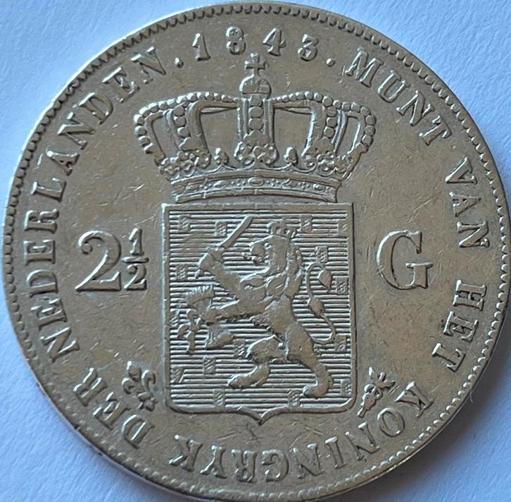 Schaarse rijksdaalder 1843, Postzegels en Munten, Munten | Nederland, Losse munt, 2½ gulden, Koning Willem II, Zilver, Ophalen of Verzenden