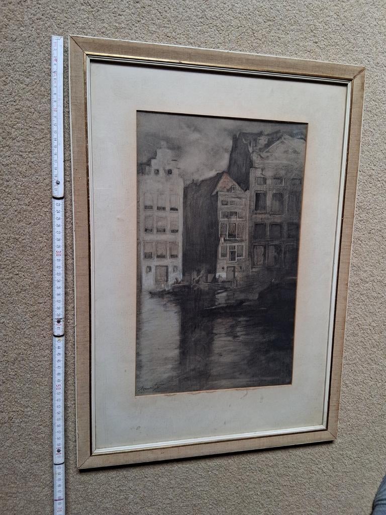 Piet van der Hem Amsterdam Damrak?, Antiek en Kunst, Kunst | Schilderijen | Klassiek, Ophalen of Verzenden