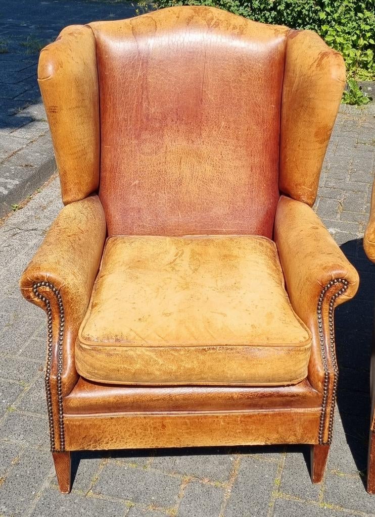 2 stoere Bendic schapenleren stoelen + BEZORGING GRATIS, Gebruikt, ., Chesterfield, Ophalen of Verzenden