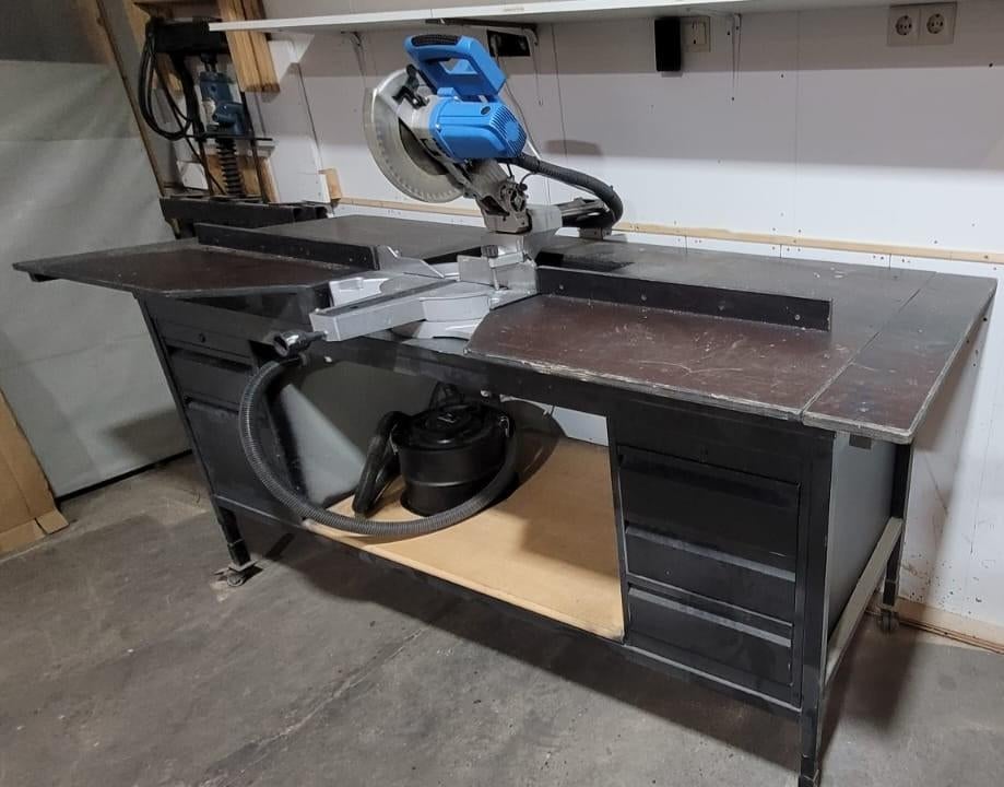 afkortzaag met tafel en stofzuiger, Doe-het-zelf en Verbouw, Gereedschap | Zaagmachines, Ophalen, Gebruikt, Onbekend, Afkortzaag