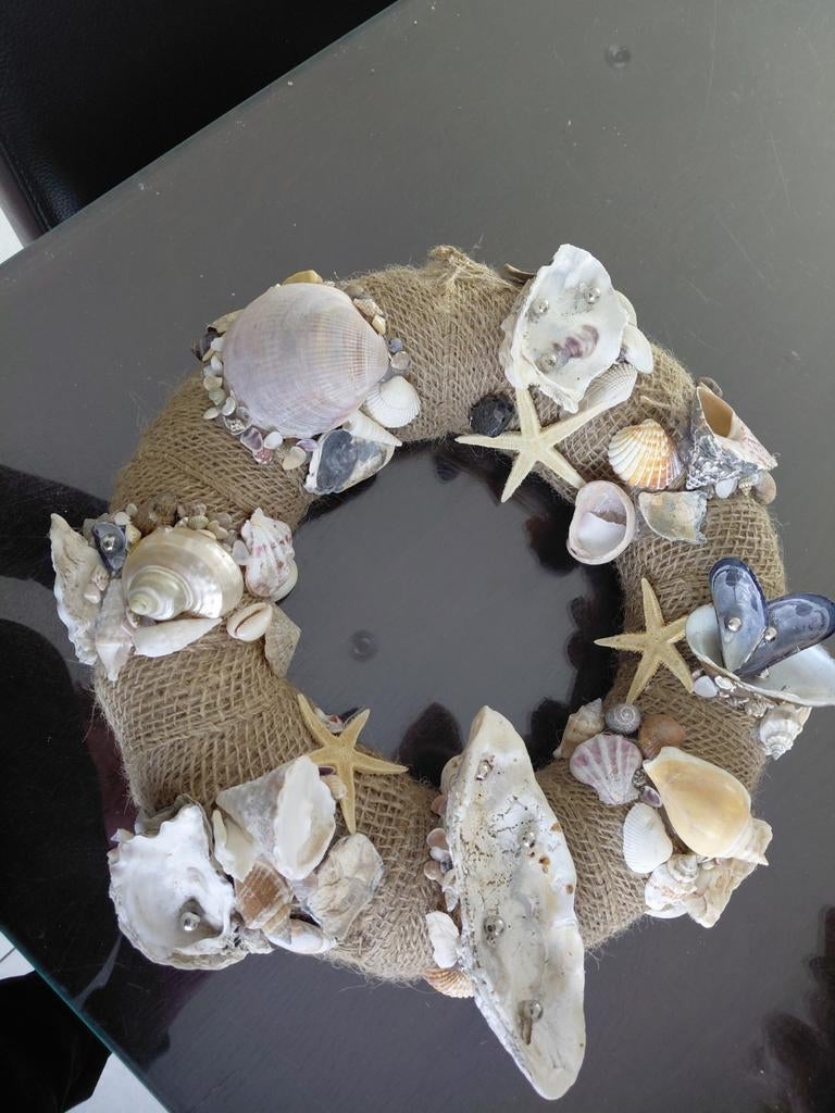 Schelpenkrans Sea life met jute, doorsnede 33 cm, Ophalen of Verzenden, Nieuw