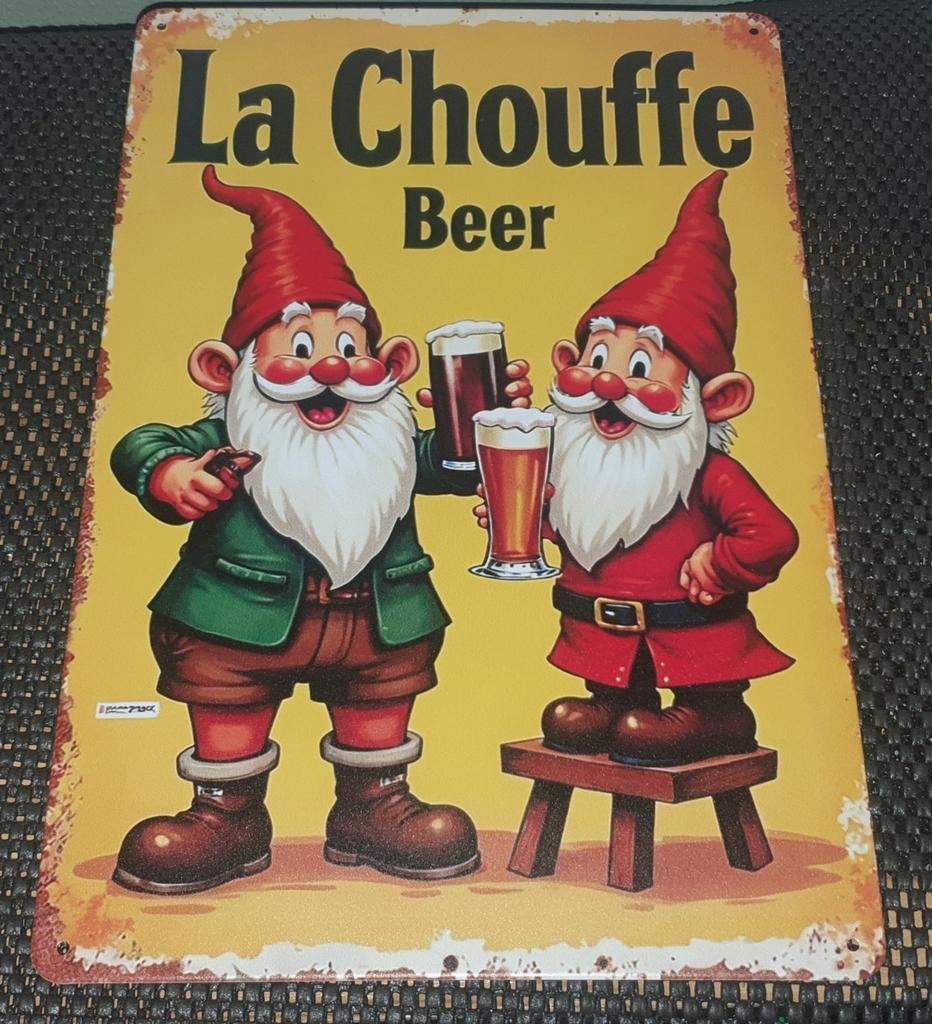 La Chouffe Wandbord - Decoratief Metalen Plaat 30x20 cm, Verzamelen, Biermerken, Ophalen of Verzenden, Nieuw, Reclamebord, Plaat of Schild