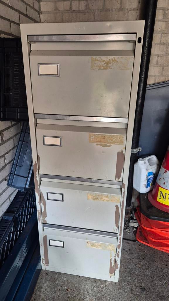 Metalen archiefkast met 4 laden - Gebruikt, Huis en Inrichting, Kasten | Roldeurkasten en Archiefkasten, Ophalen, Minder dan 50 cm