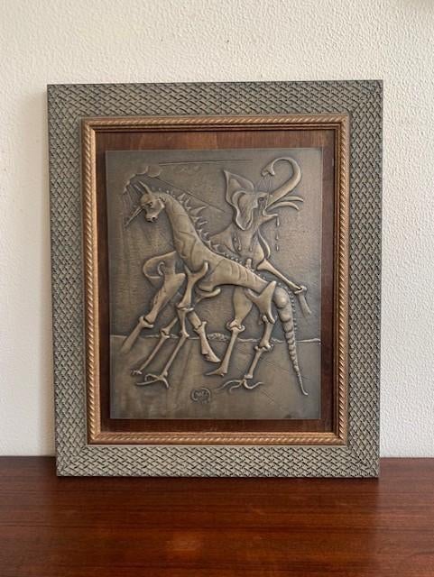 Salvador Dali Bronzen Muur Plaat 1978 Origineel, Overige onderwerpen, Handgemaakt, Ophalen of Verzenden, Brons